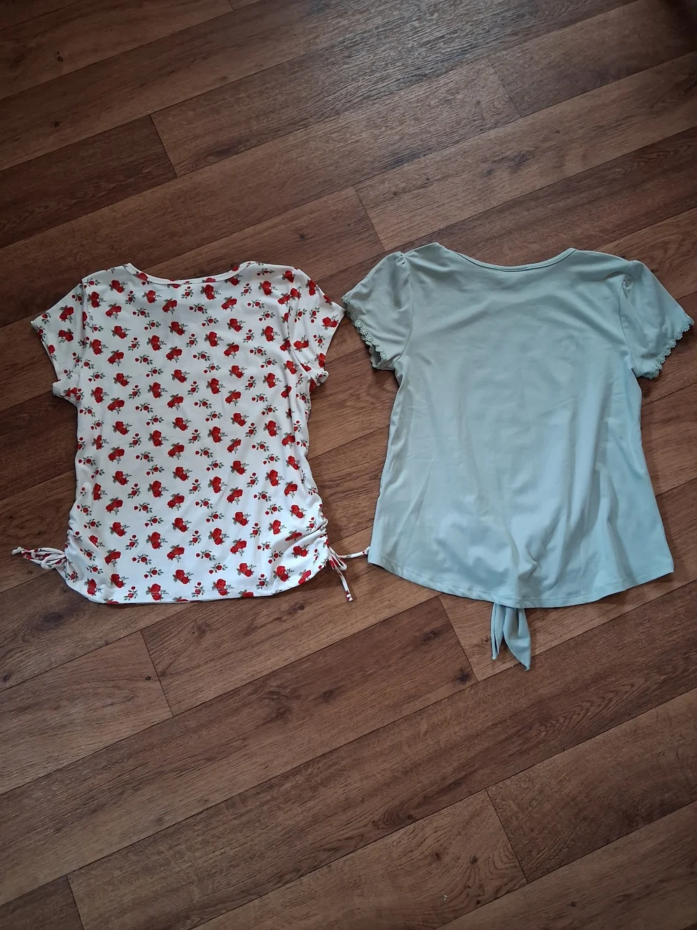 Pair of Floral 'Beautiful' Graphic Tie-Front Tops